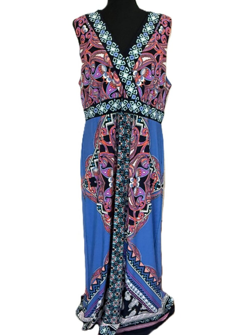 Studio One New York Blue Paisley Sleeveless Maxi Dress Boho | XL